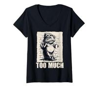 Women's Grumpy Frog Too Much Funny Introverts Coffee Meme V-Neck T-Shirt