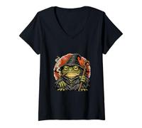 Women's Grumpy Frog Wizard Smoking Pipe Fantasy Japanese Mage V-Neck T-Shirt