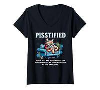 Women's Grumpy Funny Cat Pisstified Funny Sarcastic Mood Quote V-Neck T-Shirt