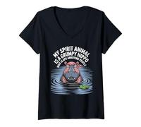 Womens Grumpy Hippo Funny Spirit Animal Slap Joke Water Bandana V-Neck T-Shirt