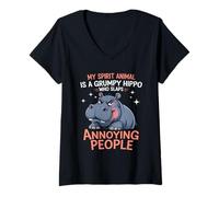 Womens Grumpy Hippo who slaps annoying people Hippopotamus V-Neck T-Shirt