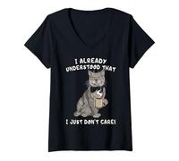 Womens Grumpy Mood Cat with Coffee Morning Humor V-Neck T-Shirt