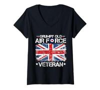 Women's Grumpy Old Air Force Veteran UK RAF British Military V-Neck T-Shirt