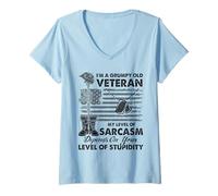 Womens Grumpy Old Veteran Funny US Flag Grandpa Patriotic V-Neck T-Shirt