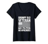 Women's Grumpy Old Veteran No Filter No Apologies V-Neck T-Shirt