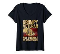 Women's Grumpy Old Veteran us Flag Vet Disgruntled Veteran V-Neck T-Shirt