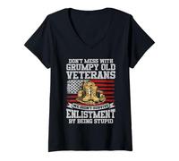 Women's Grumpy Old Veteran us Flag Vet Disgruntled Veteran V-Neck T-Shirt