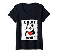Women's Grumpy Panda Bruh Men Women Teens Kids Funny St. Valentine's V-Neck T-Shirt