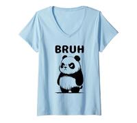 Women's Grumpy Panda Men Women Teens Kids Funny Bruh V-Neck T-Shirt
