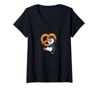 Womens Grumpy Penguin Pretzel Bavarian Fun V-Neck T-Shirt