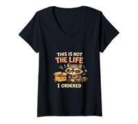 Women's Grumpy Raccoon This is Not The Life I Ordered Funny Meme V-Neck T-Shirt