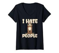 Women's Grumpy Sloth I Hate People V-Neck T-Shirt