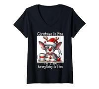 Womens Grumpy Sphynx Cats Xmas Saying - Cat in Christmas Chaos V-Neck T-Shirt