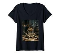 Women's Grumpy Toad Stress Baking Meme Smoking Frog Tired Baker V-Neck T-Shirt