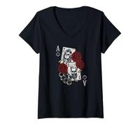 Womens Grunge Poker Style :-: King and Queen Spades Design V-Neck T-Shirt