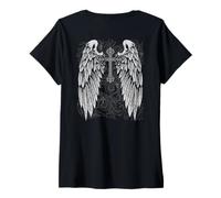 Women's Grunge Wings Angel On Back Cross y2k 2000s Goth Emo Harajuku V-Neck T-Shirt