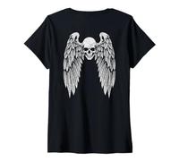 Women's Grunge Wings Angel On Back Skull y2k 2000s Goth Emo Harajuku V-Neck T-Shirt