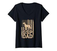 Women's GSP Dad Hunting Dog Pointer Flag V-Neck T-Shirt