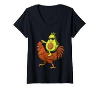 Womens Guac and Gallop (Avocado Riding a Rooster) V-Neck T-Shirt