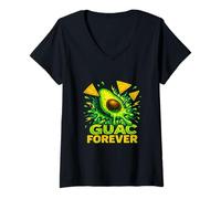 Womens Guac Forever Avocado Guacamole Explosion With Chips Food Art V-Neck T-Shirt