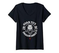 Womens Guan Yu Kung Fu Dragon Saber V-Neck T-Shirt