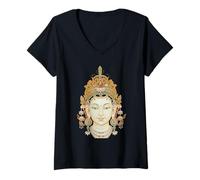 Women's Guanyin Goddess Avalokiteshvara Mahayana Buddhism V-Neck T-Shirt