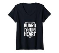 Women's Guard Your Heart Christian Faith Shield Identity V-Neck T-Shirt