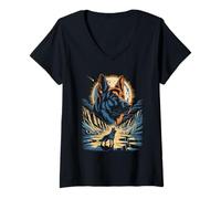 Women's Guardian German Shepherd Moonlight Cosmic Night V-Neck T-Shirt