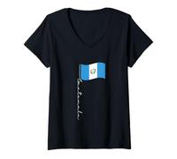 Womens Guatemala Signature Flag Pole - Patriotic Guatemalan Flag V-Neck T-Shirt