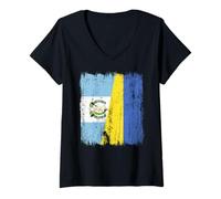 Womens Guatemala Ukraine Half Flag Guatemalan Ukrainian Heritage V-Neck T-Shirt