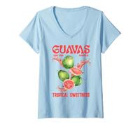 Womens Guava Fruit Graphic Gift Summer Vibes Vintage Fruit Guava V-Neck T-Shirt