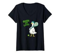 Women's Guess My Level Guess My Padel Level Funny Padel Duck V-Neck T-Shirt