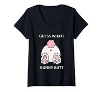 Womens Guess What Bunny Butt Kitty Adult Humor Sarcastic Fun V-Neck T-Shirt