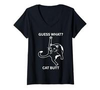 Womens Guess What Cat Butt Kitty Adult Humor Sarcastic Fun V-Neck T-Shirt