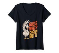 Womens Guess What Chicken Butt Friendly Farm Joke Design V-Neck T-Shirt