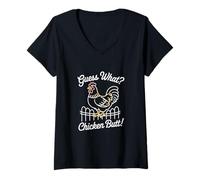 Womens Guess What Chicken Butt Funny Animal Joke Design V-Neck T-Shirt