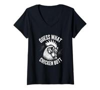 Womens Guess What Chicken Butt Funny Animal Joke Design V-Neck T-Shirt
