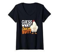 Women's Guess What Chicken Butt Funny Retro Humor Joke Kids V-Neck T-Shirt
