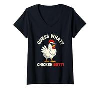 Womens Guess What Chicken Butt Meme Funny Chicken Farmer V-Neck T-Shirt