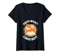 Women's Guess What Corgi Butt Funny Corgi Dog V-Neck T-Shirt