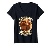 Womens Guess What Turkey Butt Funny Thanksgiving Joke Kids Quote V-Neck T-Shirt