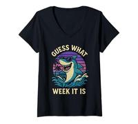 Womens Guess What Week It is Cool Shark Ocean V-Neck T-Shirt