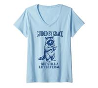 Women's Guided by Grace But Still A Little Feral V-Neck T-Shirt