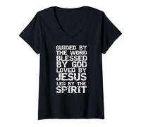 Womens Guided by Word Blessed by God Loved by Jesus Led by Spirit V-Neck T-Shirt