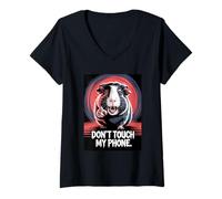 Womens Guinea Pig Angry Don't Touch My Phone V-Neck T-Shirt