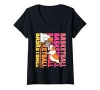 Womens Guinea Pig Basketball Sports Pet Lover V-Neck T-Shirt