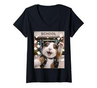 Women's Guinea Pig Last Day of School Summer Break Funny Selfie V-Neck T-Shirt