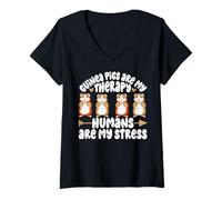Womens Guinea pigs Are My Therapy Humans Are My Stress V-Neck T-Shirt