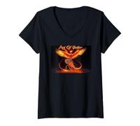 Womens Guitar Art Fantasy Firebird Cosmic Pyro Chords V-Neck T-Shirt