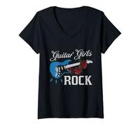 Womens Guitar Girls Rock Chick Guitarist Musician Metal V-Neck T-Shirt